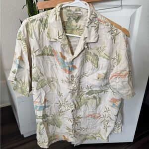 Tommy Bahama Men's Leaf Print Shirt - Cream and Green